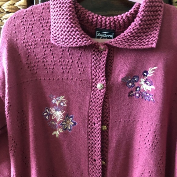 Vintage Southern Lady knit & embroidered button up Cardigan sweater in size L - Picture 3 of 6